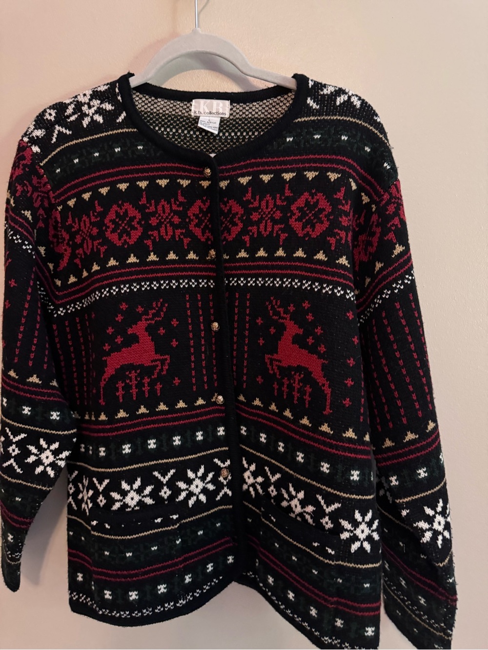 Vintage K.B. Collections Women L Christmas Cardigan Reindeer Snowflake Nordic